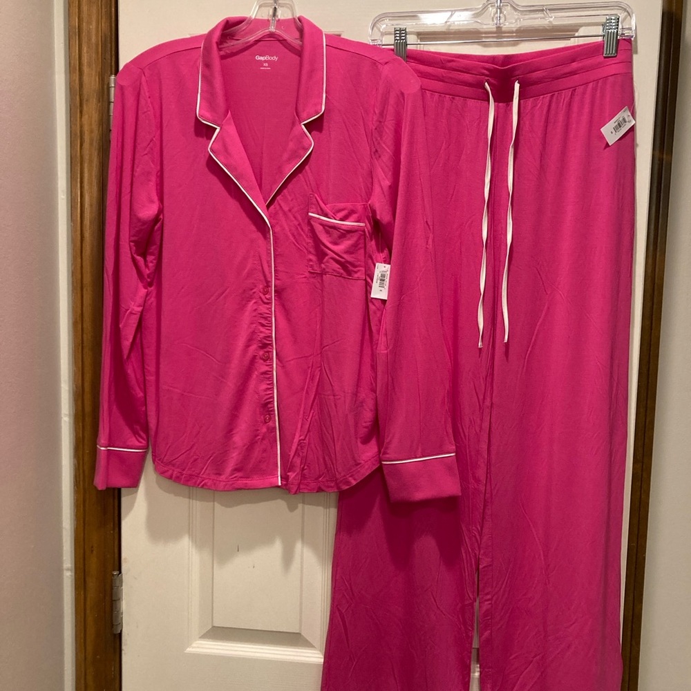 Gapbody Vibrant Pink Pajama Set with White Trim